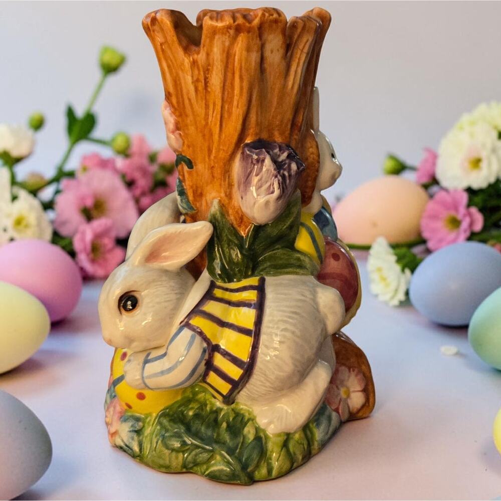 Fitz and Floyd Busy Bunnies Collection Bunny Vase in the Original Box EUC